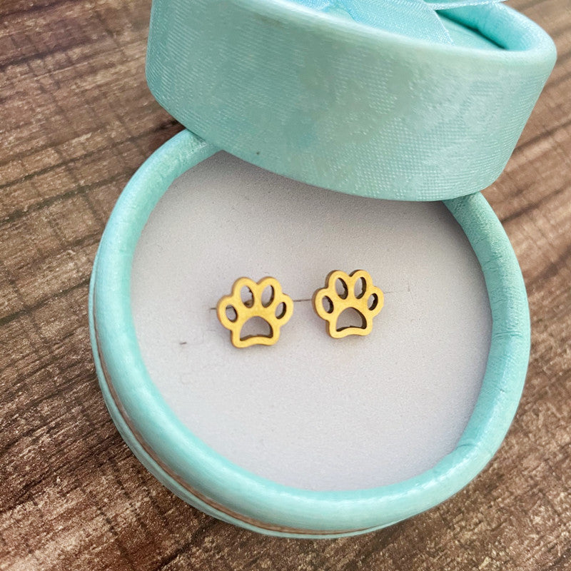 Venta al por mayor Cat Footprints Gold Plated Alloy Ear Studs